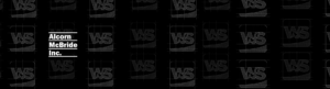 Black Background w/ white line drawings of WinScript Live Logo, and White Alcorn McBride Logo